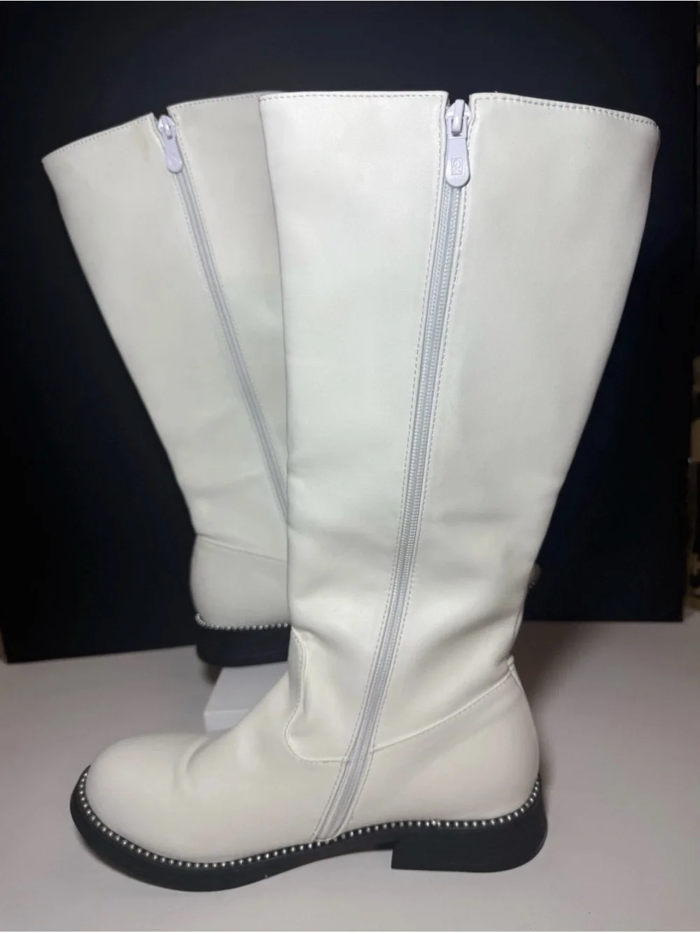 White Knee-High Bow Button Boots - Women